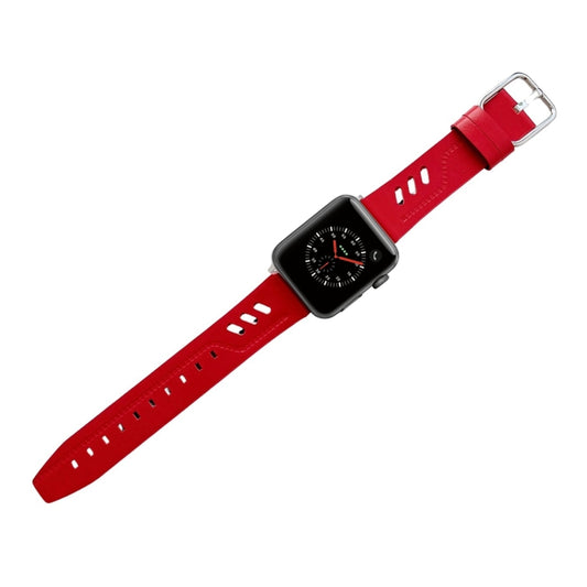 Genuine Leather Nylon Watch Band For Apple Watch Ultra 49mm&Watch Ultra 2 49mm / Series 9&8&7 45mm / SE 3&SE 2&6&SE&5&4 44mm / 3&2&1 42mm(Red) - Watch Bands by buy2fix | Online Shopping UK | buy2fix