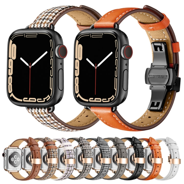 Slimming Butterfly Buckle Watch Band For Apple Watch Series 9&8&7 41mm / SE 3&SE 2&6&SE&5&4 40mm / 3&2&1 38mm(Houndstooth Brown) - Watch Bands by buy2fix | Online Shopping UK | buy2fix