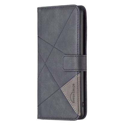 For OPPO Reno7 5G Global BF05 Magnetic Buckle Rhombus Texture Leather Phone Case(Black) - OPPO Cases by buy2fix | Online Shopping UK | buy2fix