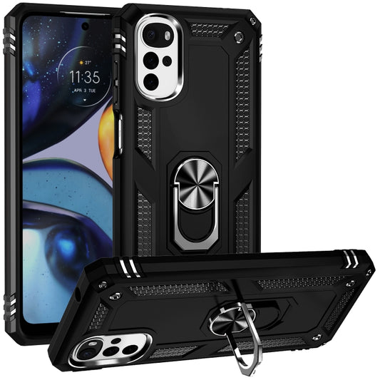 For Motorola Moto G22 Shockproof TPU + PC Holder Phone Case(Black) - Motorola Cases by buy2fix | Online Shopping UK | buy2fix