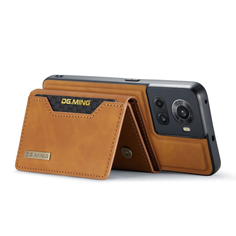 For OnePlus Ace/10R DG.MING M2 Series 3-Fold Multi Card Bag Phone Case(Brown) - OnePlus Cases by DG.MING | Online Shopping UK | buy2fix