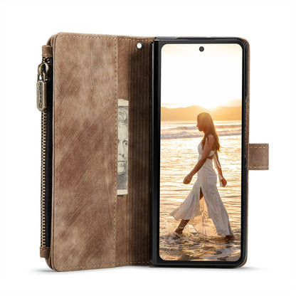 For Samsung Galaxy Z Fold6 5G CaseMe C30 Multifunctional Card Slots Zipper Phone Leather Phone Case(Brown) - Galaxy Z Fold6 5G Cases by CaseMe | Online Shopping UK | buy2fix