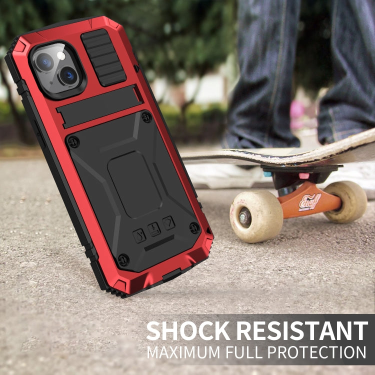 For iPhone 14 Plus R-JUST Shockproof Waterproof Dust-proof Case with Holder (Red) - iPhone 14 Plus Cases by R-JUST | Online Shopping UK | buy2fix