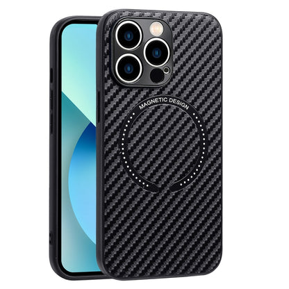 For iPhone 14 Plus Carbon Fiber Texture MagSafe Magnetic Phone Case(Black) - iPhone 14 Plus Cases by buy2fix | Online Shopping UK | buy2fix