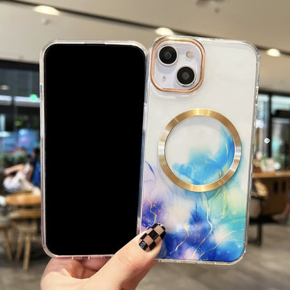 For iPhone 14 Plus Marble MagSafe Clear Phone Case (Blue) - iPhone 14 Plus Cases by buy2fix | Online Shopping UK | buy2fix