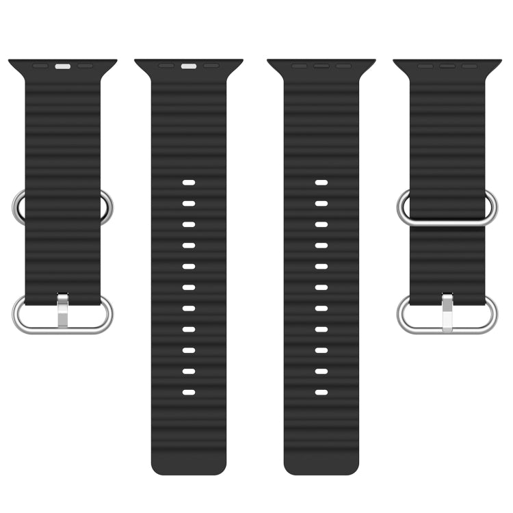 Ocean Silicone Watch Band for Apple Watch Series 9&8&7 41mm / SE 3&SE 2&6&SE&5&4 40mm / 3&2&1 38mm(Black) - Watch Bands by buy2fix | Online Shopping UK | buy2fix