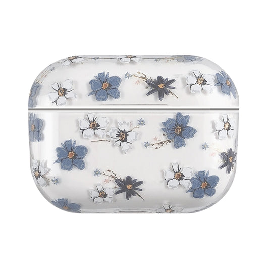 For AirPods Pro 2 Bronzing Fruit Pattern PC Earphone Hard Protective Case(Blue White Flowers) - For AirPods Pro 2 by buy2fix | Online Shopping UK | buy2fix