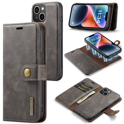 For iPhone 14 Plus DG.MING Crazy Horse Texture Detachable Magnetic Leather Case(Grey) - iPhone 14 Plus Cases by DG.MING | Online Shopping UK | buy2fix