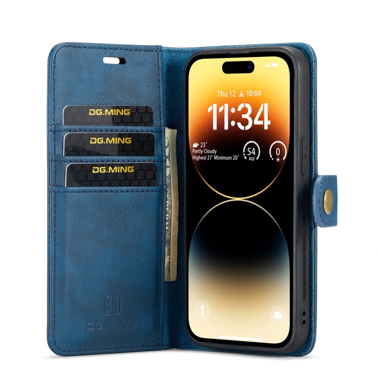 For iPhone 14 Pro Max DG.MING Crazy Horse Texture Detachable Magnetic Leather Case(Blue) - iPhone 14 Pro Max Cases by DG.MING | Online Shopping UK | buy2fix