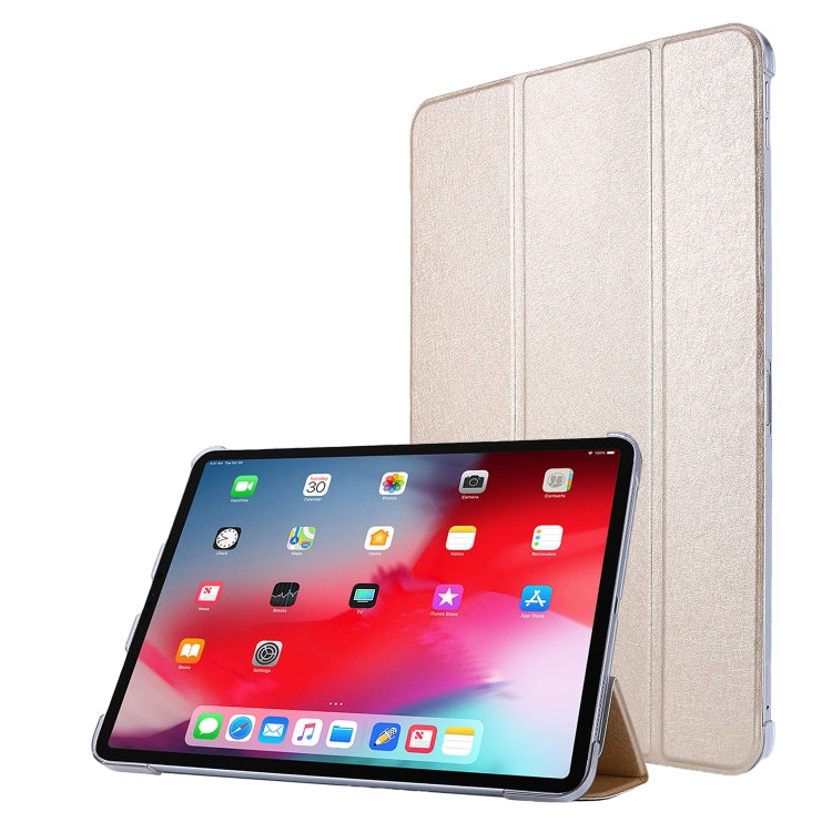 For iPad Air 13 2024 / Pro 12.9 2020 TPU Silk Texture Three-fold Horizontal Flip Leather Tablet Case with Holder(Gold) - iPad Pro 12.9 (2020) Cases by buy2fix | Online Shopping UK | buy2fix