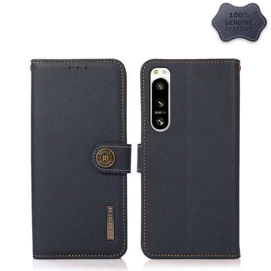 For Sony Xperia 5 IV KHAZNEH Custer Genuine Leather RFID Phone Case(Blue) - Sony Cases by buy2fix | Online Shopping UK | buy2fix