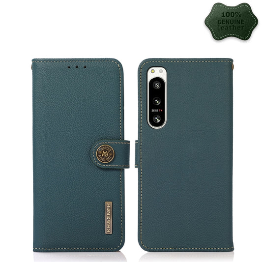 For Sony Xperia 5 IV KHAZNEH Custer Genuine Leather RFID Phone Case(Green) - Sony Cases by buy2fix | Online Shopping UK | buy2fix