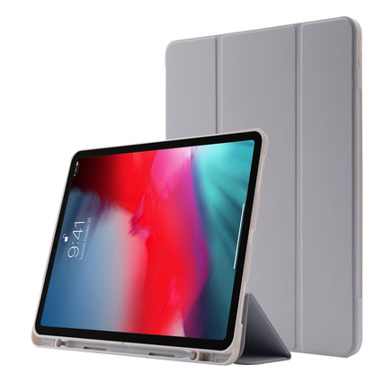 Skin Feel Pen Holder Tri-fold Tablet Leather Case For iPad Air 13 2024 / iPad Pro 12.9 2022 / 2021 / 2020 / 2018(Grey) - iPad Pro 12.9 (2022/2021) Cases by buy2fix | Online Shopping UK | buy2fix