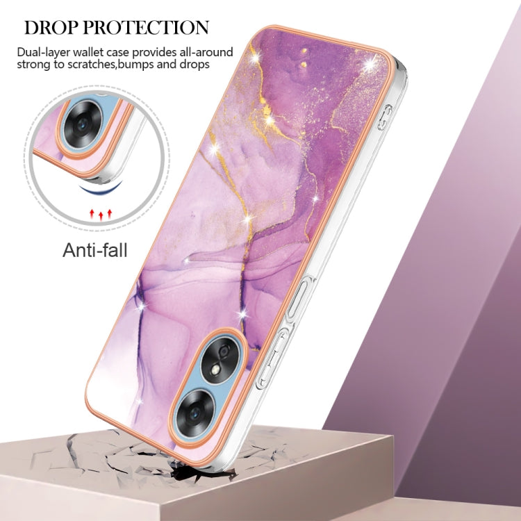 For OPPO A17 Electroplating Marble Dual-side IMD Phone Case(Purple 001) - OPPO Cases by buy2fix | Online Shopping UK | buy2fix