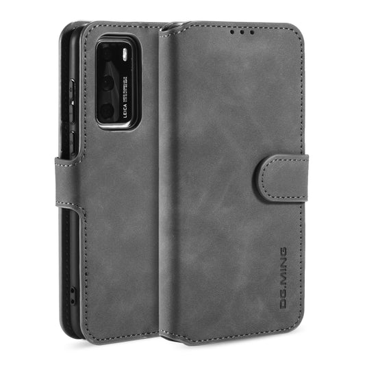 For Huawei P40 DG.MING Retro Oil Side Horizontal Flip Case with Holder & Card Slots & Wallet(Grey) - Huawei Cases by DG.MING | Online Shopping UK | buy2fix