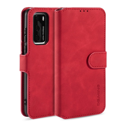 For Huawei P40 DG.MING Retro Oil Side Horizontal Flip Case with Holder & Card Slots & Wallet(Red) - Huawei Cases by DG.MING | Online Shopping UK | buy2fix