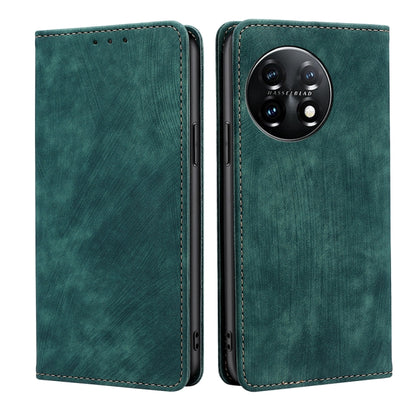 For OnePlus 11 RFID Anti-theft Brush Magnetic Leather Phone Case(Green) - OnePlus Cases by buy2fix | Online Shopping UK | buy2fix