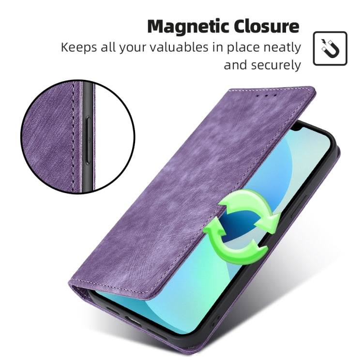 For OnePlus 11 RFID Anti-theft Brush Magnetic Leather Phone Case(Purple) - OnePlus Cases by buy2fix | Online Shopping UK | buy2fix