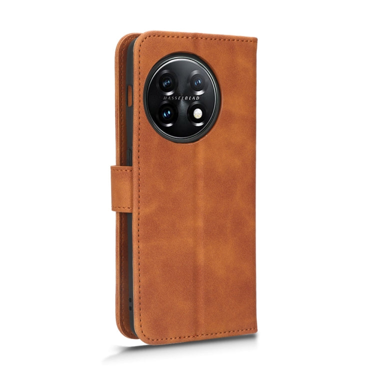 For OnePlus 11 Skin Feel Magnetic Flip Leather Phone Case(Brown) - OnePlus Cases by buy2fix | Online Shopping UK | buy2fix