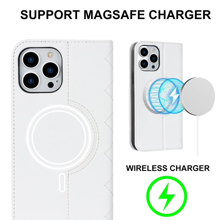 For iPhone 12 Pro Max Rhombic MagSafe RFID Anti-Theft Wallet Leather Phone Case(White) - iPhone 12 Pro Max Cases by buy2fix | Online Shopping UK | buy2fix