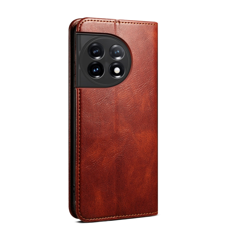 For OnePlus 11 Oil Wax Crazy Horse Texture Leather Phone Case(Brown) - OnePlus Cases by buy2fix | Online Shopping UK | buy2fix