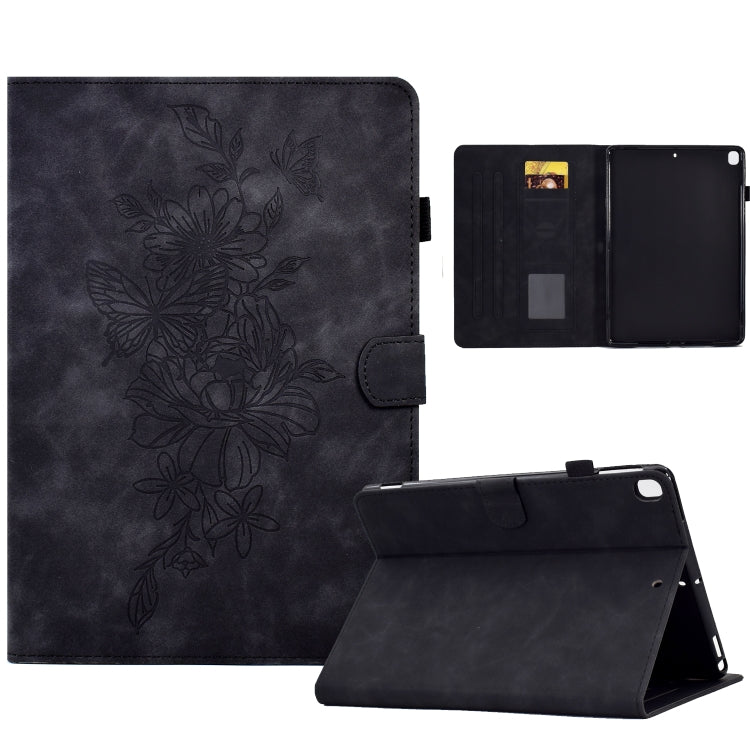 For Samsung Galaxy Tab S6 Lite P610 Peony Butterfly Embossed Leather Smart Tablet Case(Black) - Tab S6 Lite P610 / P615 by buy2fix | Online Shopping UK | buy2fix