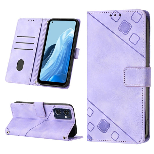 For OPPO Reno7 5G Foreign / Find X5 Lite Skin-feel Embossed Leather Phone Case(Light Purple) - OPPO Cases by buy2fix | Online Shopping UK | buy2fix