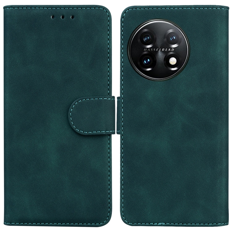 For OnePlus 11 Skin Feel Pure Color Flip Leather Phone Case(Green) - OnePlus Cases by buy2fix | Online Shopping UK | buy2fix