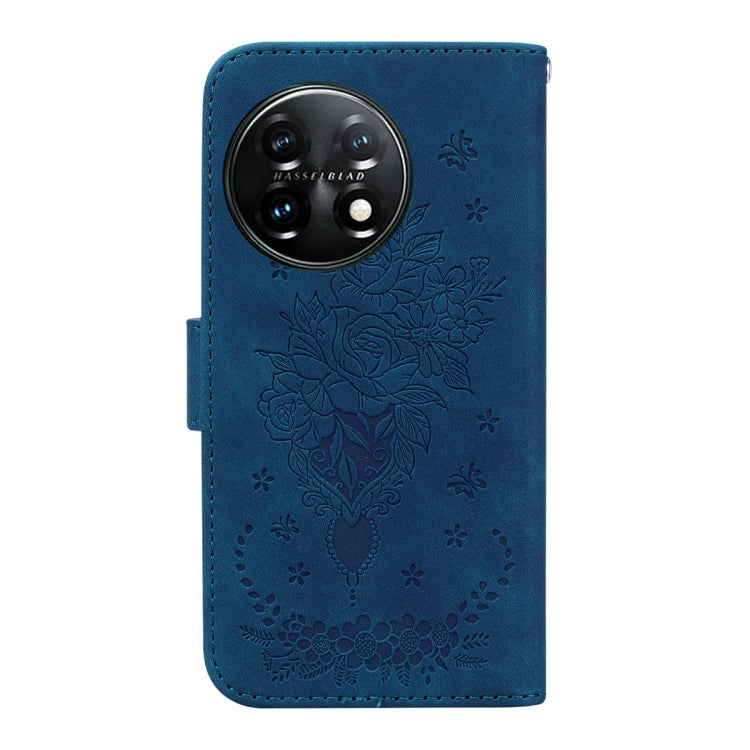 For OnePlus 11 Butterfly Rose Embossed Leather Phone Case(Blue) - OnePlus Cases by buy2fix | Online Shopping UK | buy2fix