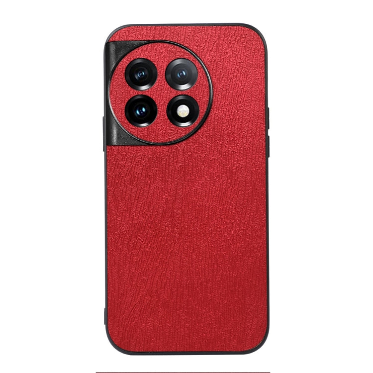 For OnePlus 11 Wood Texture PU Phone Case(Red) - OnePlus Cases by buy2fix | Online Shopping UK | buy2fix