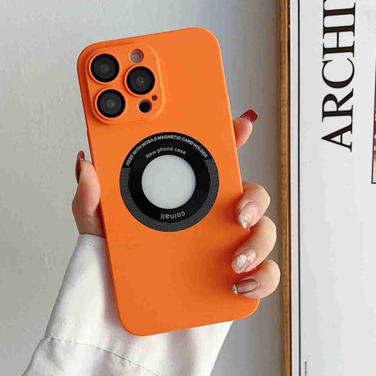 For iPhone 14 Plus Skin Feel CD Texture MagSafe Magnetic Phone Case(Orange) - iPhone 14 Plus Cases by buy2fix | Online Shopping UK | buy2fix