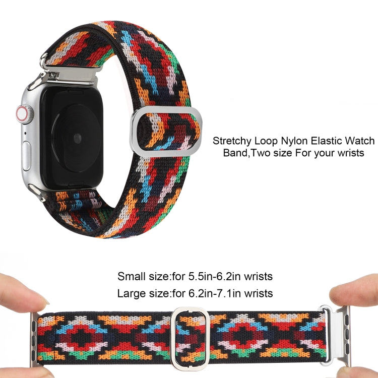 For Apple Watch Ultra 49mm&Watch Ultra 2 49mm / Series 9&8&7 45mm / SE 3&SE 2&6&SE&5&4 44mm / 3&2&1 42mm Buckle Elastic Nylon Watch Band(Colorful Rhombus) - Watch Bands by buy2fix | Online Shopping UK | buy2fix