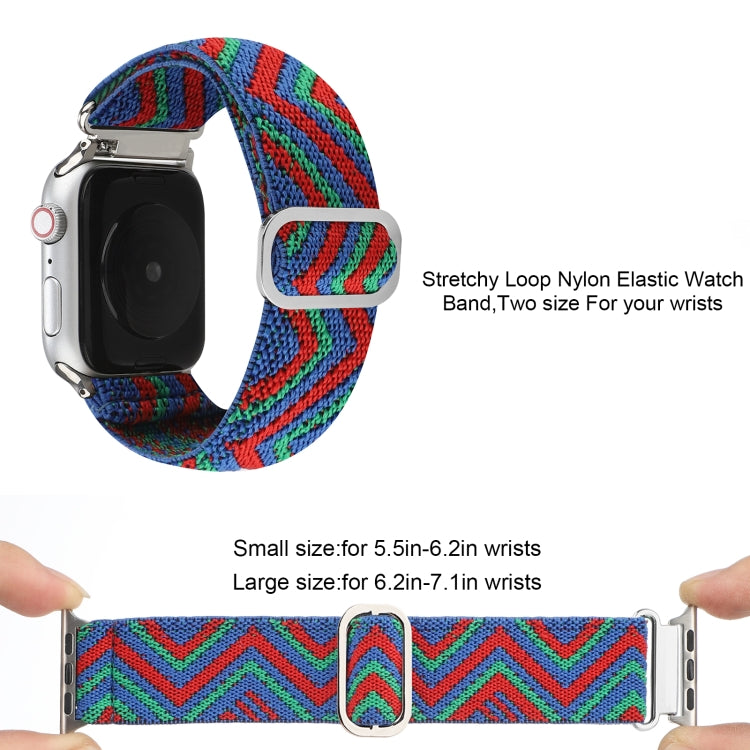 For Apple Watch Ultra 49mm&Watch Ultra 2 49mm / Series 9&8&7 45mm / SE 3&SE 2&6&SE&5&4 44mm / 3&2&1 42mm Buckle Elastic Nylon Watch Band(Blue Red) - Watch Bands by buy2fix | Online Shopping UK | buy2fix