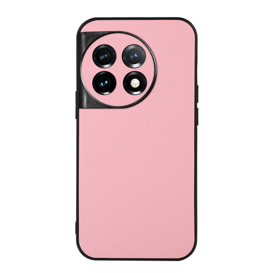 For OnePlus 11 5G Accurate Hole Two-color Litchi Texture PU Phone Case(Pink) - OnePlus Cases by buy2fix | Online Shopping UK | buy2fix