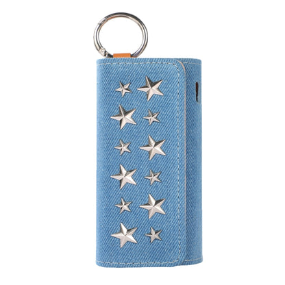 For IQOS ILUMA Pentagram Rivet Leather Texture Flip Electronic Cigarette Storage Bag with Hook(Denim Blue + Silver Pentagram) - E Cigarette Accessories by buy2fix | Online Shopping UK | buy2fix