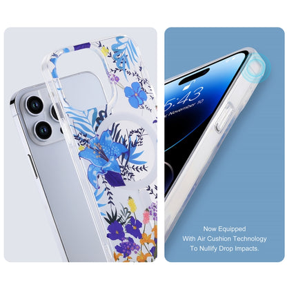 For iPhone 13 Pro Transparent Double Sided Magsafe Phone Case(Sky Blue Flower) - iPhone 13 Pro Cases by buy2fix | Online Shopping UK | buy2fix