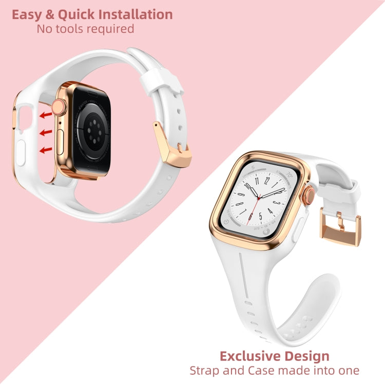 Stainless Steel Frame Silicone Watch Band For Apple Watch Series 9&8&7 41mm / SE 3&SE 2&6&SE&5&4 40mm / 3&2&1 38mm(White) - Watch Bands by buy2fix | Online Shopping UK | buy2fix