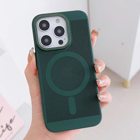 For iPhone 14 Plus Grid Cooling MagSafe Magnetic Phone Case(Alpine Green) - iPhone 14 Plus Cases by buy2fix | Online Shopping UK | buy2fix