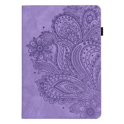 For Samsung Galaxy Tab S9 / S9 FE Peacock Embossed Pattern Leather Tablet Case(Purple) - Galaxy Tab S9 Cases by buy2fix | Online Shopping UK | buy2fix