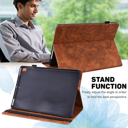 For Samsung Galaxy Tab S9 / S9 FE Peacock Embossed Pattern Leather Tablet Case(Brown) - Galaxy Tab S9 Cases by buy2fix | Online Shopping UK | buy2fix