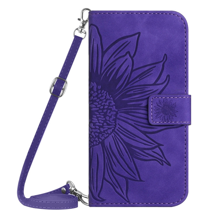 For Xiaomi Redmi Note 13 4G Global Skin Feel Sun Flower Embossed Flip Leather Phone Case with Lanyard(Dark Purple) - Note 13 Cases by buy2fix | Online Shopping UK | buy2fix