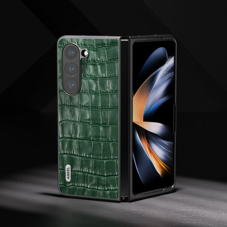 For Samsung Galaxy Z Fold6 ABEEL Crocodile Texture Genuine Leather Phone Case(Green) - Galaxy Z Fold6 5G Cases by buy2fix | Online Shopping UK | buy2fix