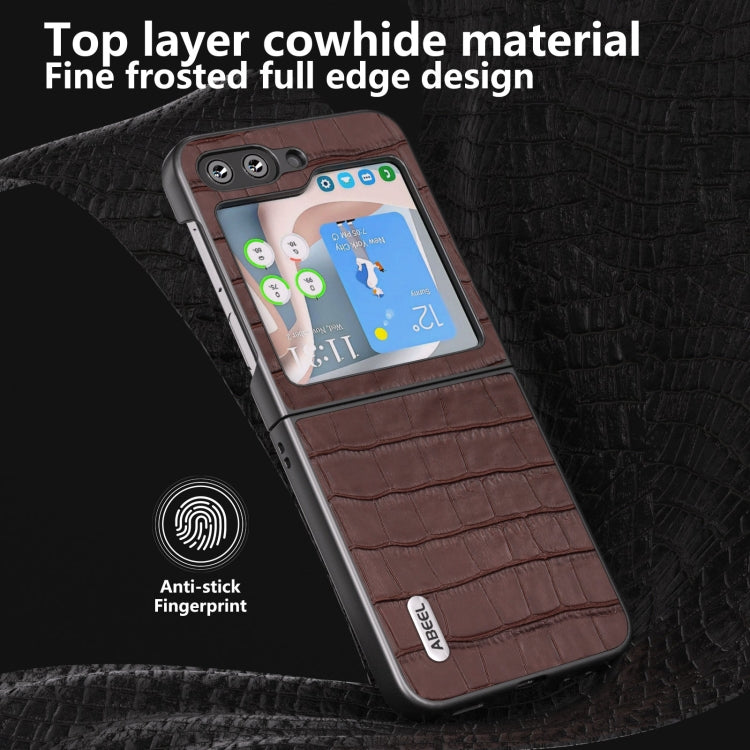 For Samsung Galaxy Z Flip6 ABEEL Crocodile Texture Genuine Leather Phone Case(Brown) - Galaxy Z Flip6 5G Cases by buy2fix | Online Shopping UK | buy2fix