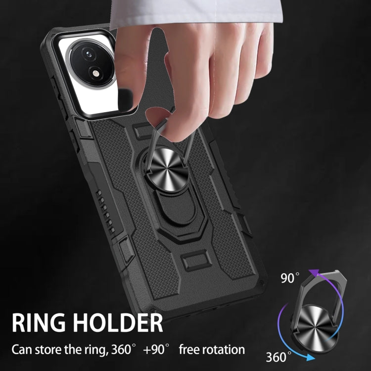 For vivo Y02 Ring Holder Armor Hybrid Phone Case(Black) - vivo Cases by buy2fix | Online Shopping UK | buy2fix