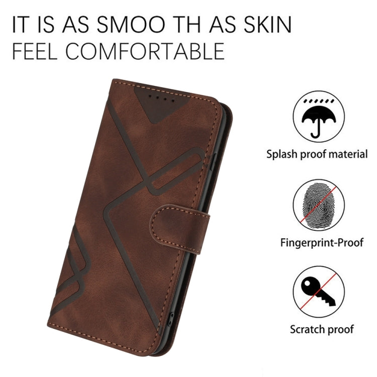 For iPhone 16 Pro Max Line Pattern Skin Feel Leather Phone Case(Coffee) - iPhone 16 Pro Max Cases by buy2fix | Online Shopping UK | buy2fix