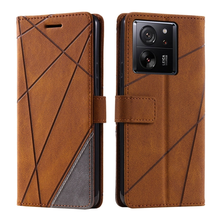 For Xiaomi 13T / Redmi K60 Ultra Skin Feel Splicing Leather Phone Case(Brown) - Redmi K60 Ultra Cases by buy2fix | Online Shopping UK | buy2fix