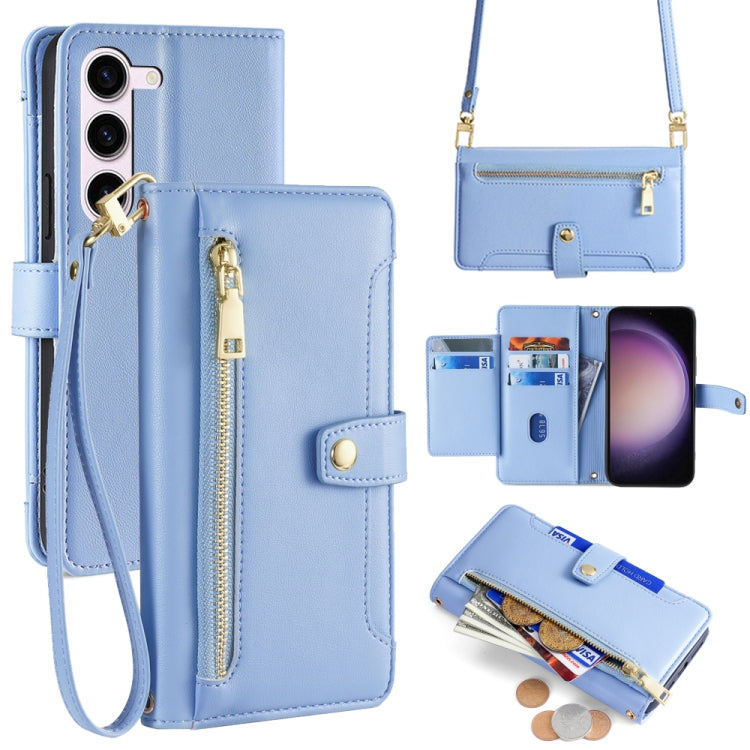 For Samsung Galaxy S23 FE 5G Sheep Texture Cross-body Zipper Wallet Leather Phone Case(Blue) - Galaxy S23 FE 5G Cases by buy2fix | Online Shopping UK | buy2fix