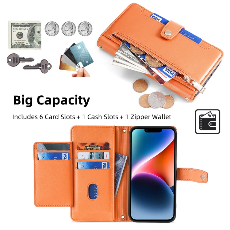 For Xiaomi Redmi Note 13 5G Sheep Texture Cross-body Zipper Wallet Leather Phone Case(Orange) - Note 13 Cases by buy2fix | Online Shopping UK | buy2fix