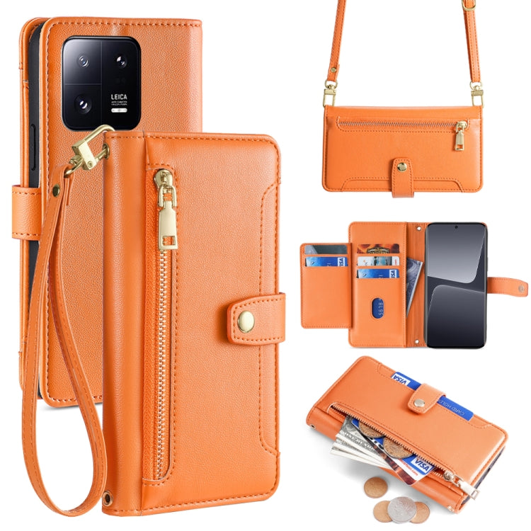 For Xiaomi 13 Pro Sheep Texture Cross-body Zipper Wallet Leather Phone Case(Orange) - 13 Pro Cases by buy2fix | Online Shopping UK | buy2fix