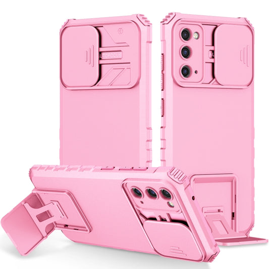 For Samsung Galaxy S20 FE Stereoscopic Holder Sliding Camshield Phone Case(Pink) - Galaxy S20 FE Cases by buy2fix | Online Shopping UK | buy2fix